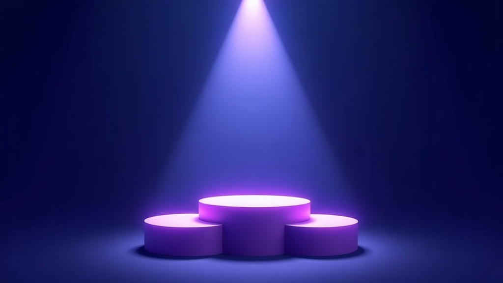 First place podium glowing under a spotlight, representing the best SEO agency in Melbourne