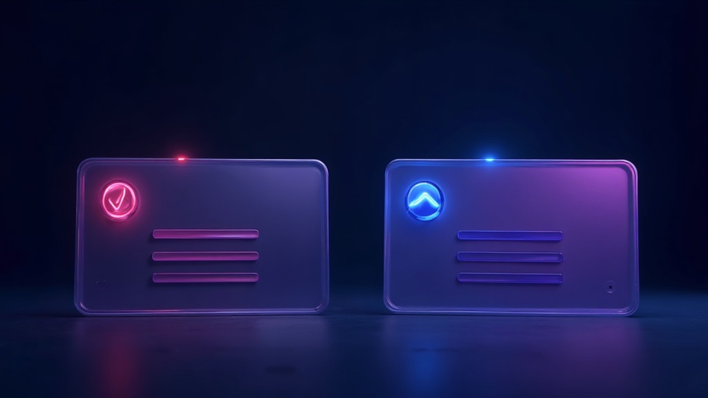 Two profile cards side by side with a glowing tick above the chosen one