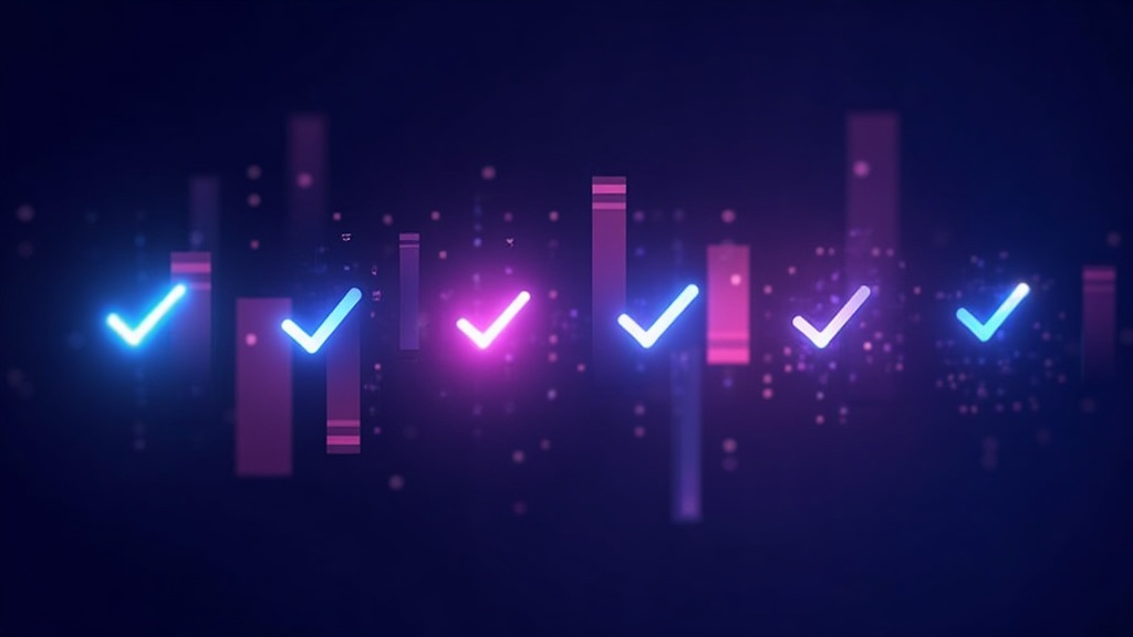 Column of glowing ticked checkboxes running down a dark interface